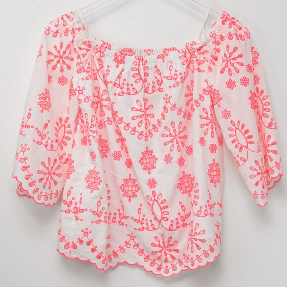 Lilly Pulitzer Laurenne Off The Shoulder Top Karmic Coral Pink White Size Small - Picture 3 of 7